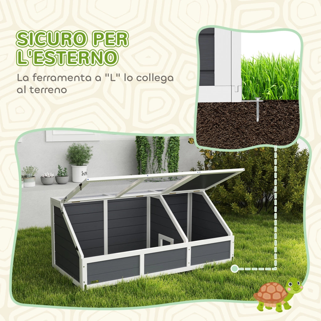 Casetta per Tartarughe di Terra ¨C Zephmum ¨C Legno Abete, Acciaio Zincato, Grigio e Bianco, 120x55x50 cm