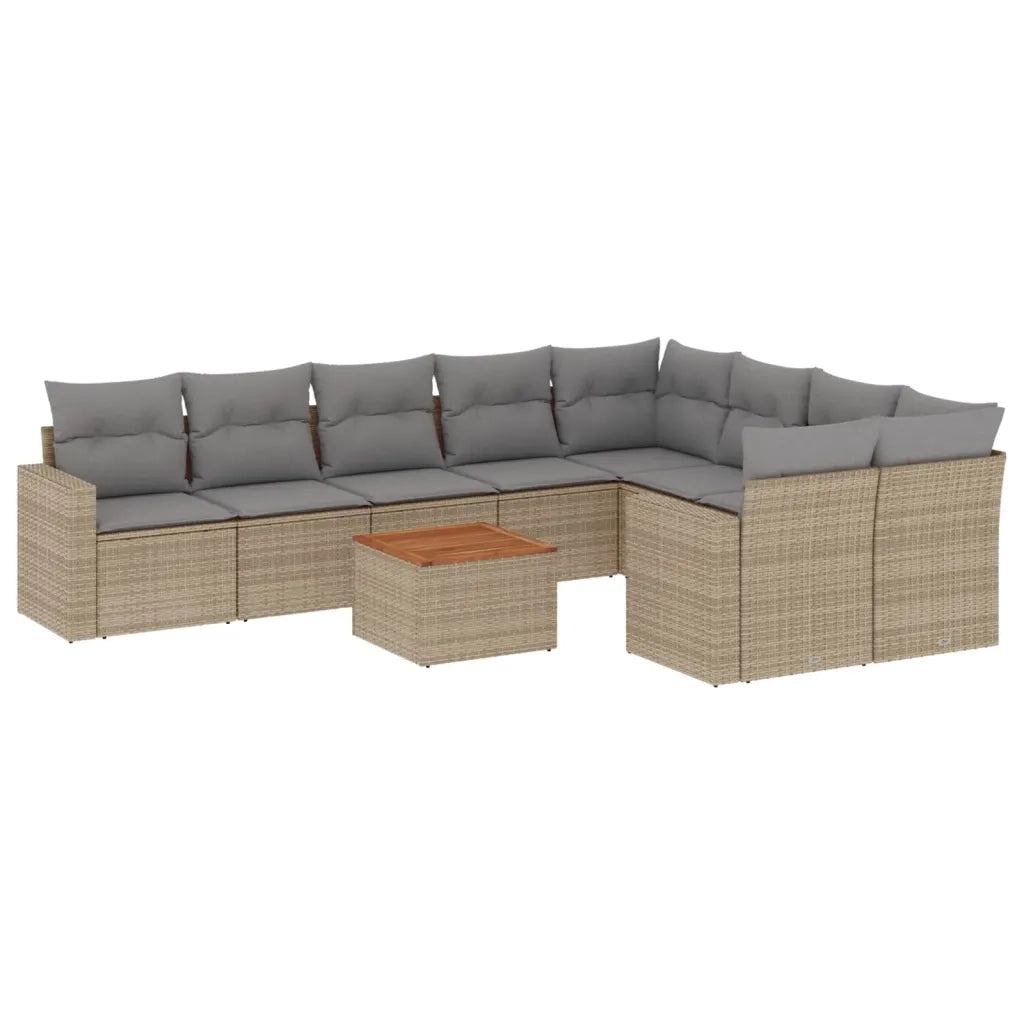 Set Divano da Giardino 10 pz con Cuscini Beige in Polyrattan 3224281