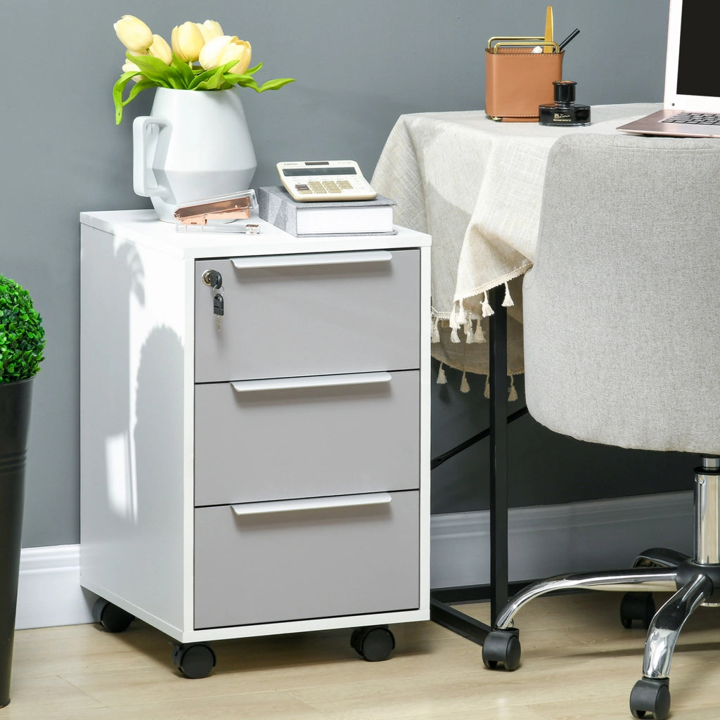 Scrivania con cassetti e ruote ¨C zephmum ¨C bianco grigio 40x40x63.5 cm