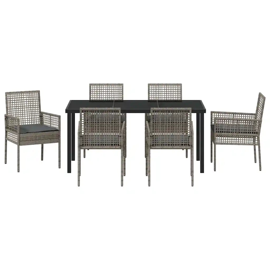 Set da Pranzo per Giardino con cuscino 7 pcs Grigio polyrattan