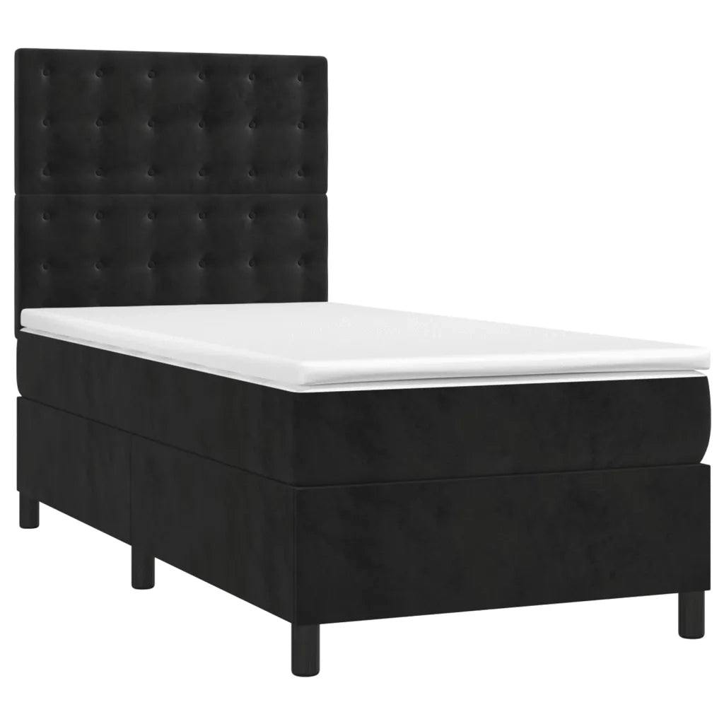 Letto a Molle con Materasso e LED Nero 90x200 cm in Velluto 3136343