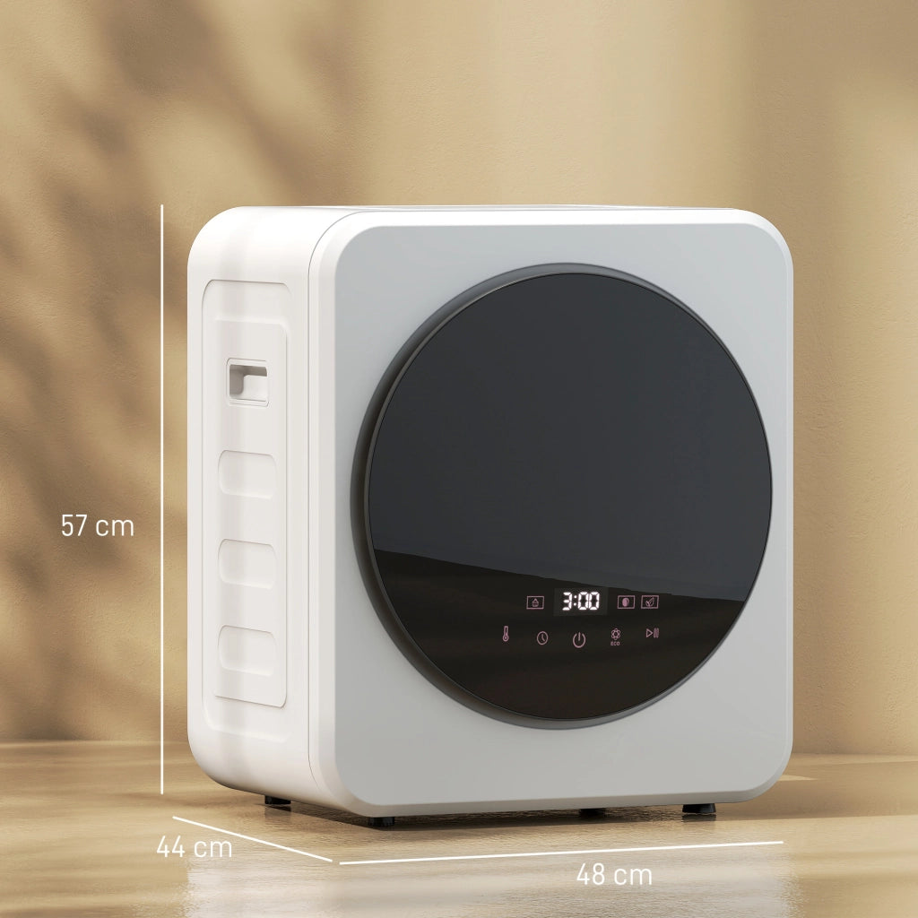 Mini Asciugatrice Portatile 48x44x57 cm Capacità 4 kg Display LED 800W Carica Frontale Timer in ABS e Acciaio Bianco