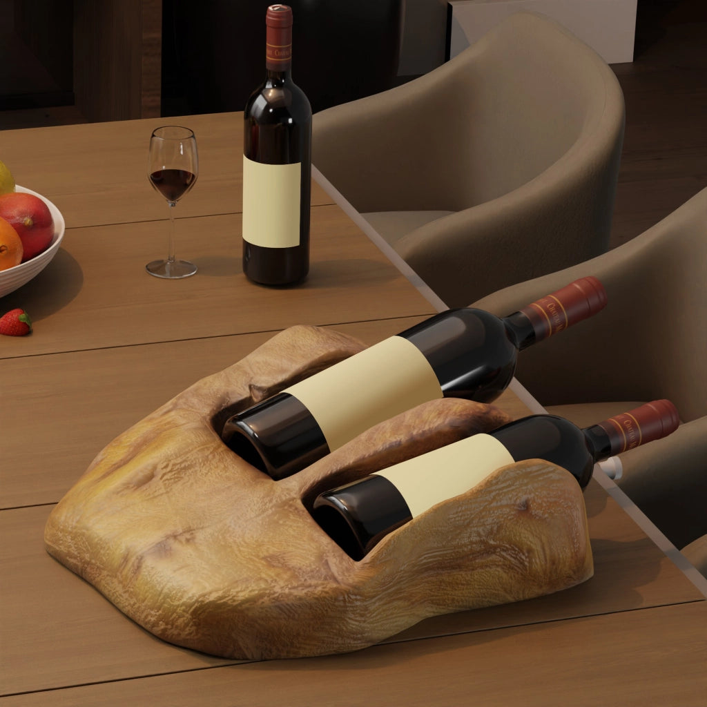 Porta bottiglie da vino in legno di abete, design irregolare a doppio scomparto, colore legno