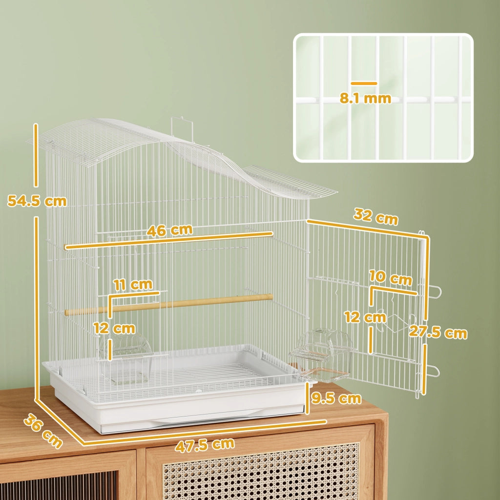 Gabbia per Uccelli ¨C Xylo ¨C 4 Porte, 2 Ciotole, 2 Posatoi, Metallo e Plastica, 47.5x36x54.5 cm, Bianco