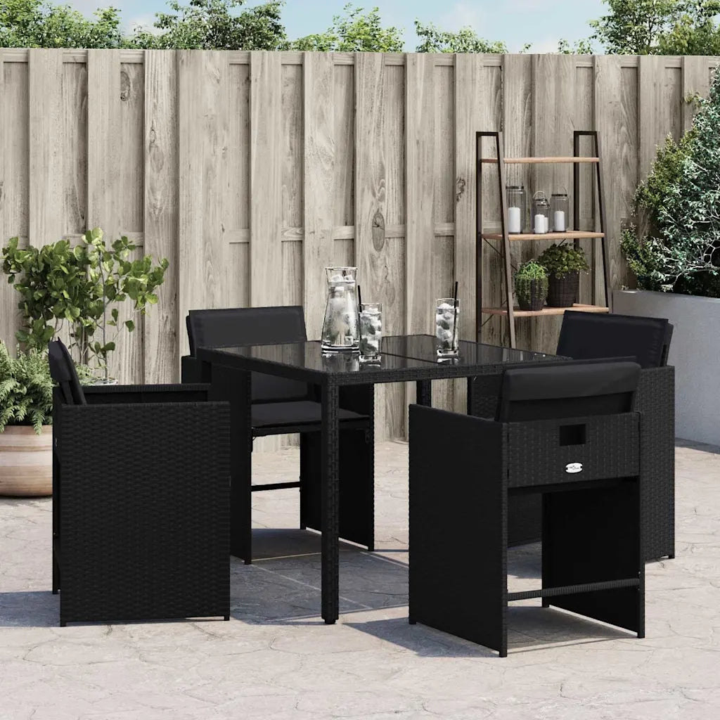Sedie da Giardino con Cuscini 4 pz | Sedie da Esterno Nere in Polyrattan