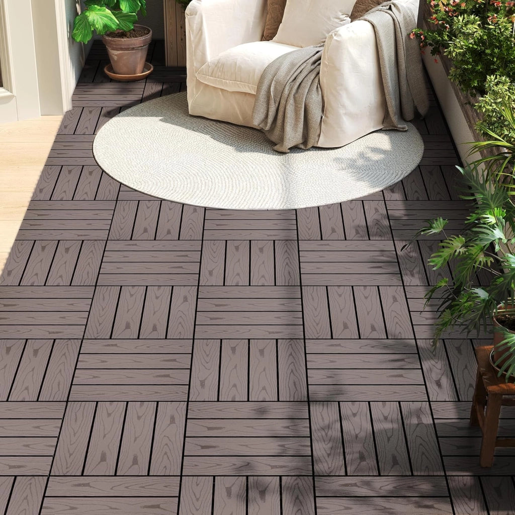 GTF002hco Piastrelle per Pavimenti da Esterno Balcone/Giardino/Terrazza Pavimentazione ad Incastro in WPC, Legno Composito (11 Pannelli / 1 m²) Caffè