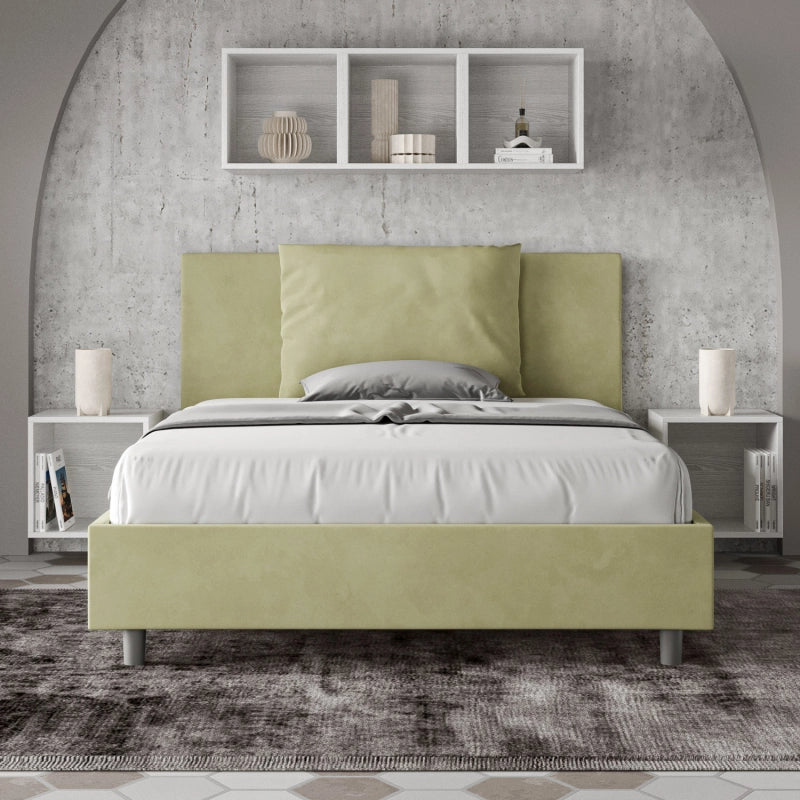 Letto imbottito Matrimoniale francese 140x190 cm Antea - Con rete,Microfibra,Tè verde
