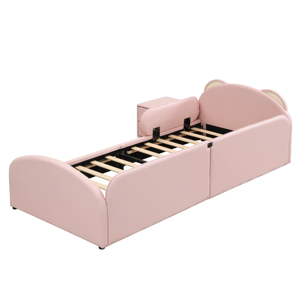 Letto per bambini 90 × 200 cm con testiera a forma di orso, comodino con 2 cassetti, senza materasso, rosa