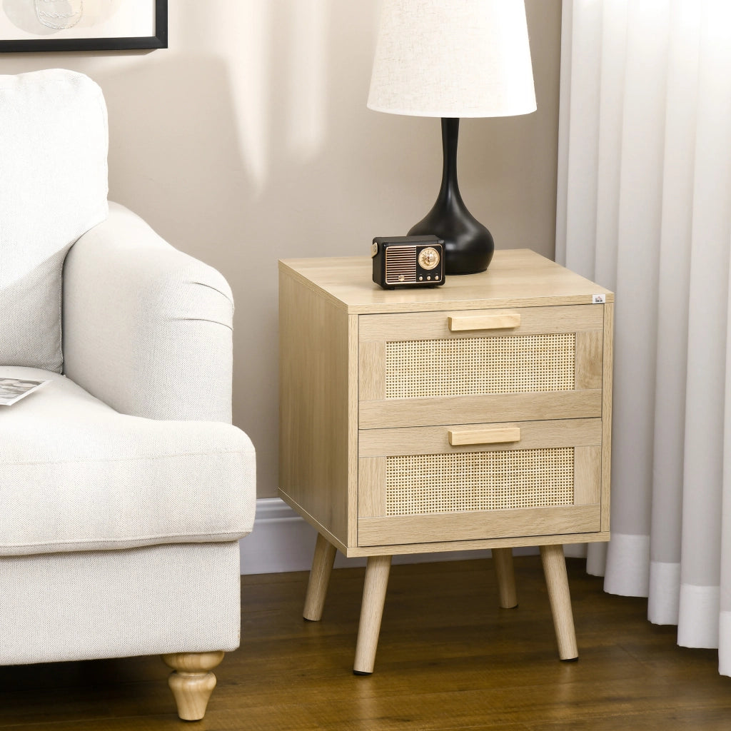 Comodino con 2 Cassetti Legno Naturale ¨C Xylo ¨C 40x40x56cm Stile Cannage