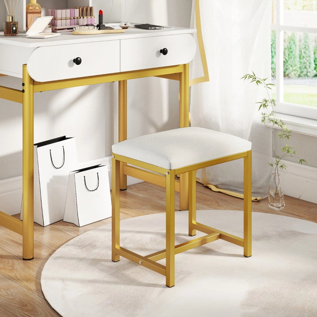Sgabello vanity sedia trucco con cuscino morbido imbottito, Sgabello poggiapiedi compatto per camera