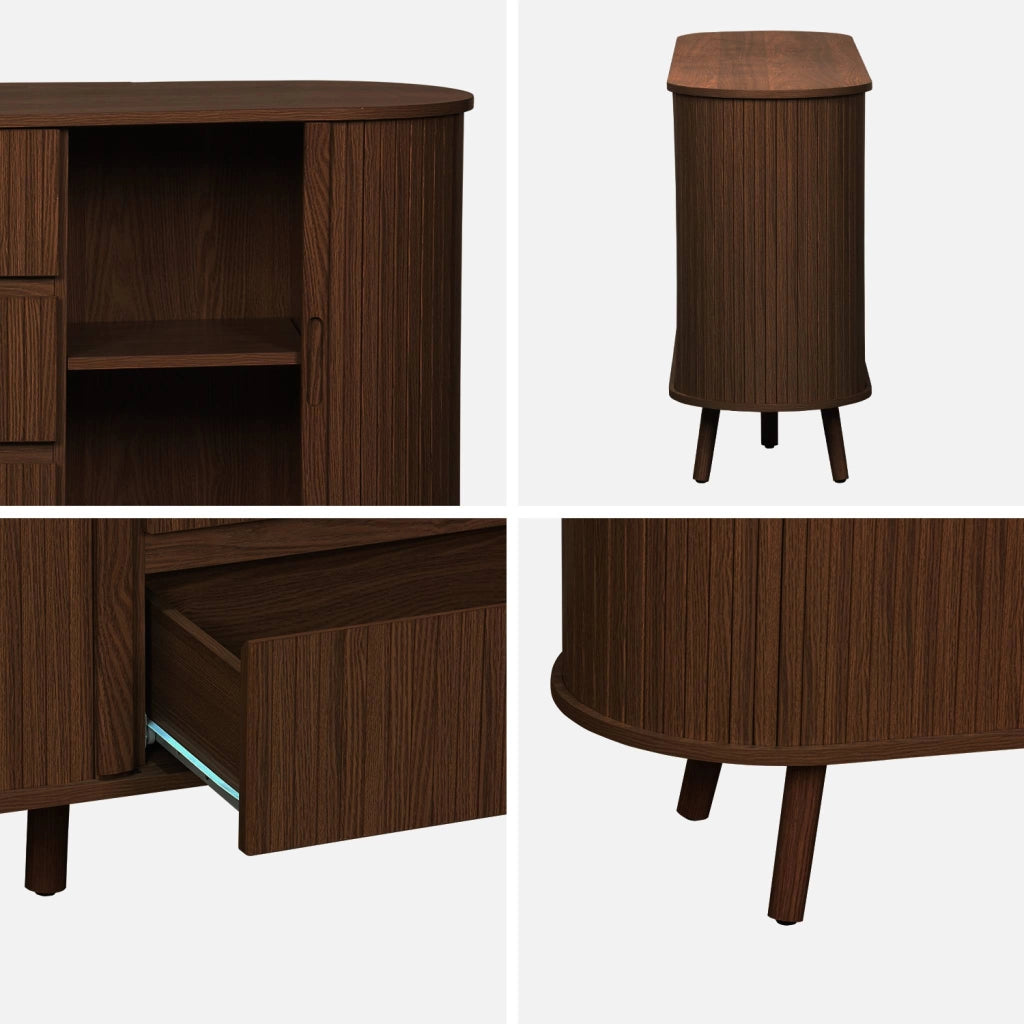 Credenza scandinava effetto legno scanalato 2 ante scorrevoli, 150cm,