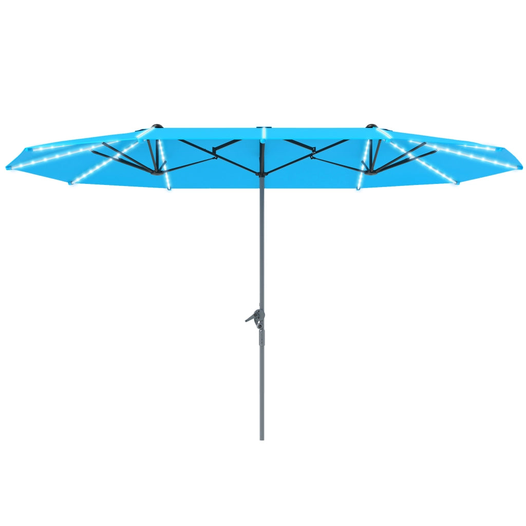 Ombrellone doppio con luci solari ¨C zephmum ¨C Blu, Poliestere, Alluminio