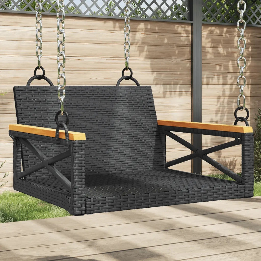 Panca da Giardino | Panchina a Dondolo Nera 63x62x40 cm in Polyrattan
