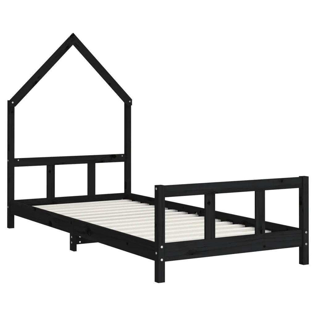 Giroletto per Bambini | Letto Infantile | Lettino Nero 90x200 cm in Legno Massello di Pino