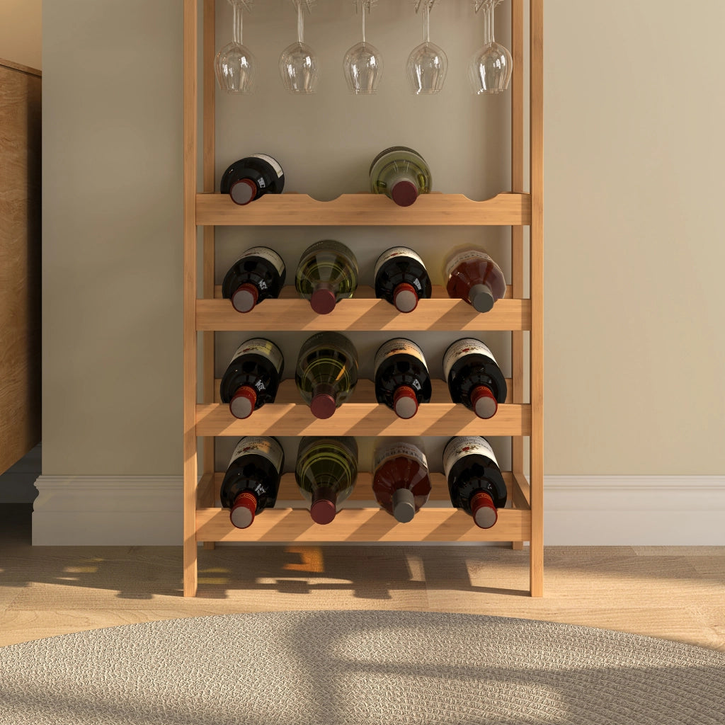Scaffale Portabottiglie Fillby Cantinetta Vino 100 x 47 x 29 cm in Bambù Naturale [en.casa]