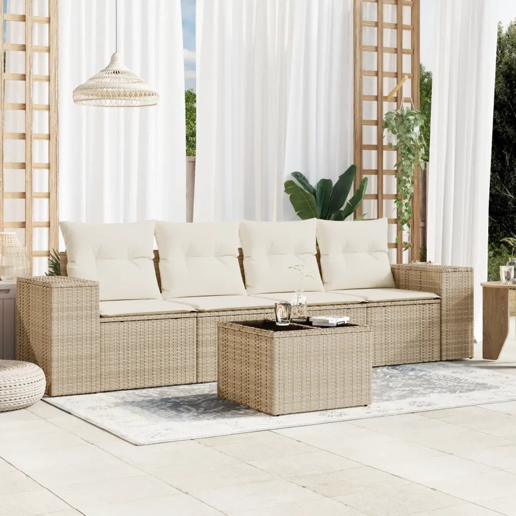 Set Divano da Giardino 5 pz con Cuscini Beige in Polyrattan 3254625
