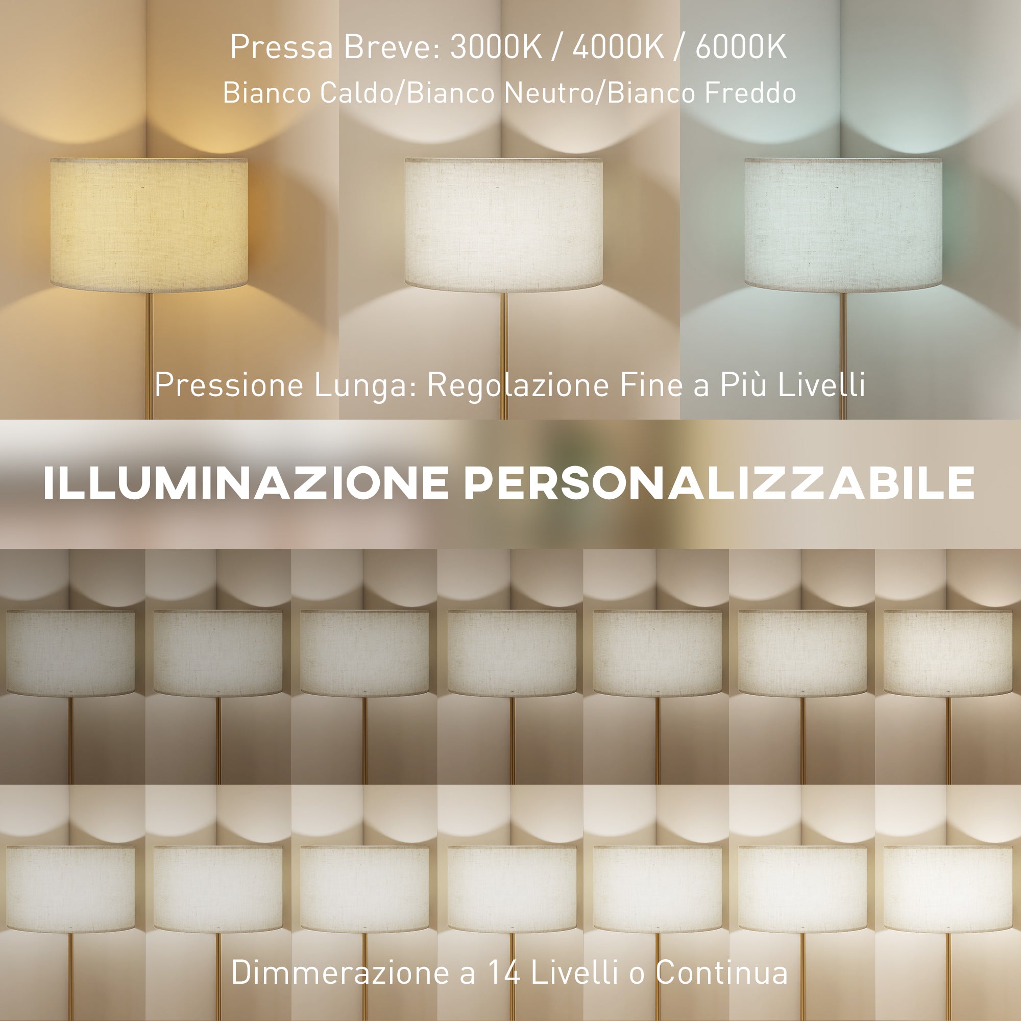 Lampada da Terra con Telecomando e Luminosità Regolabile 3000K-6000K Paralume in Tessuto Oro