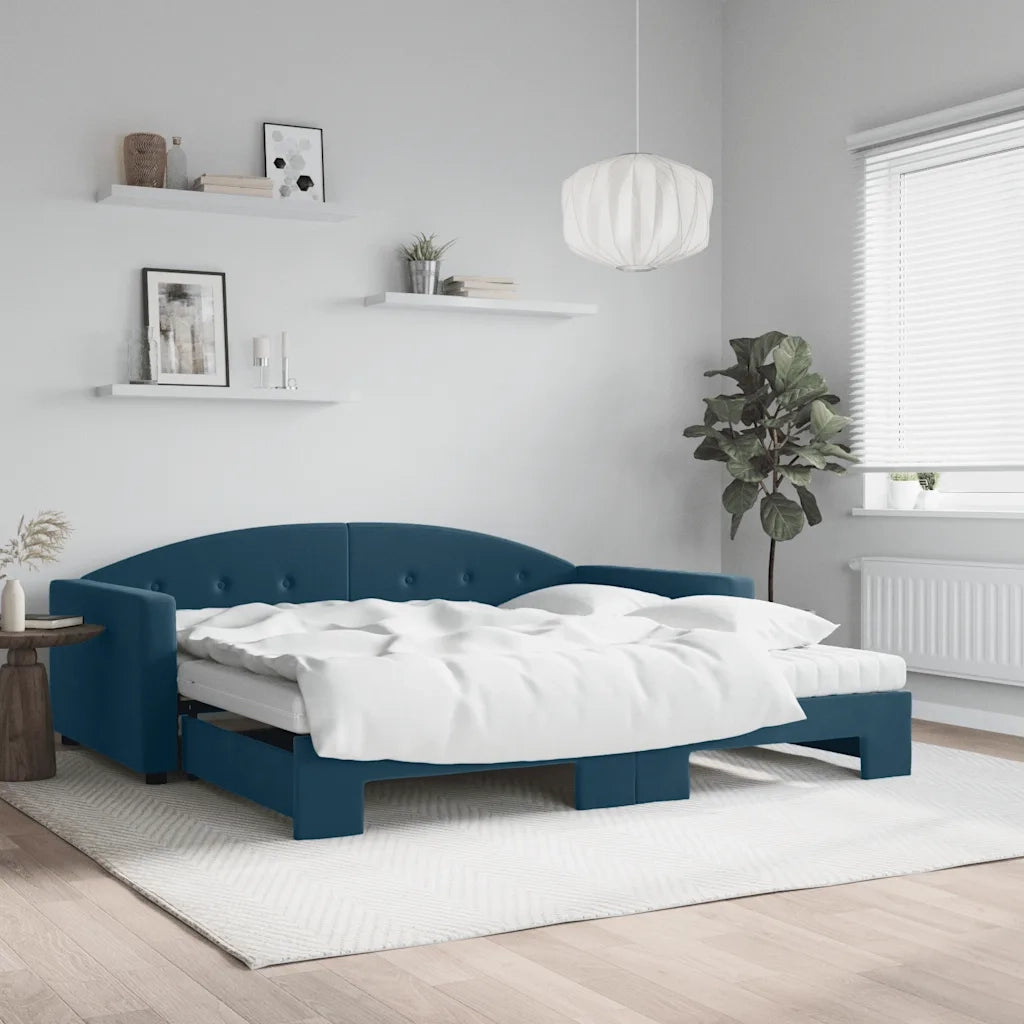 Divano Letto Estraibile con Materassi Blu 100x200 cm Velluto