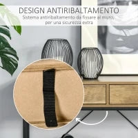 Tavolo Consolle Stile Vintage in Metallo e Legno con 2 Cassetti e Mensola, 100x35x76.5cm, Marrone