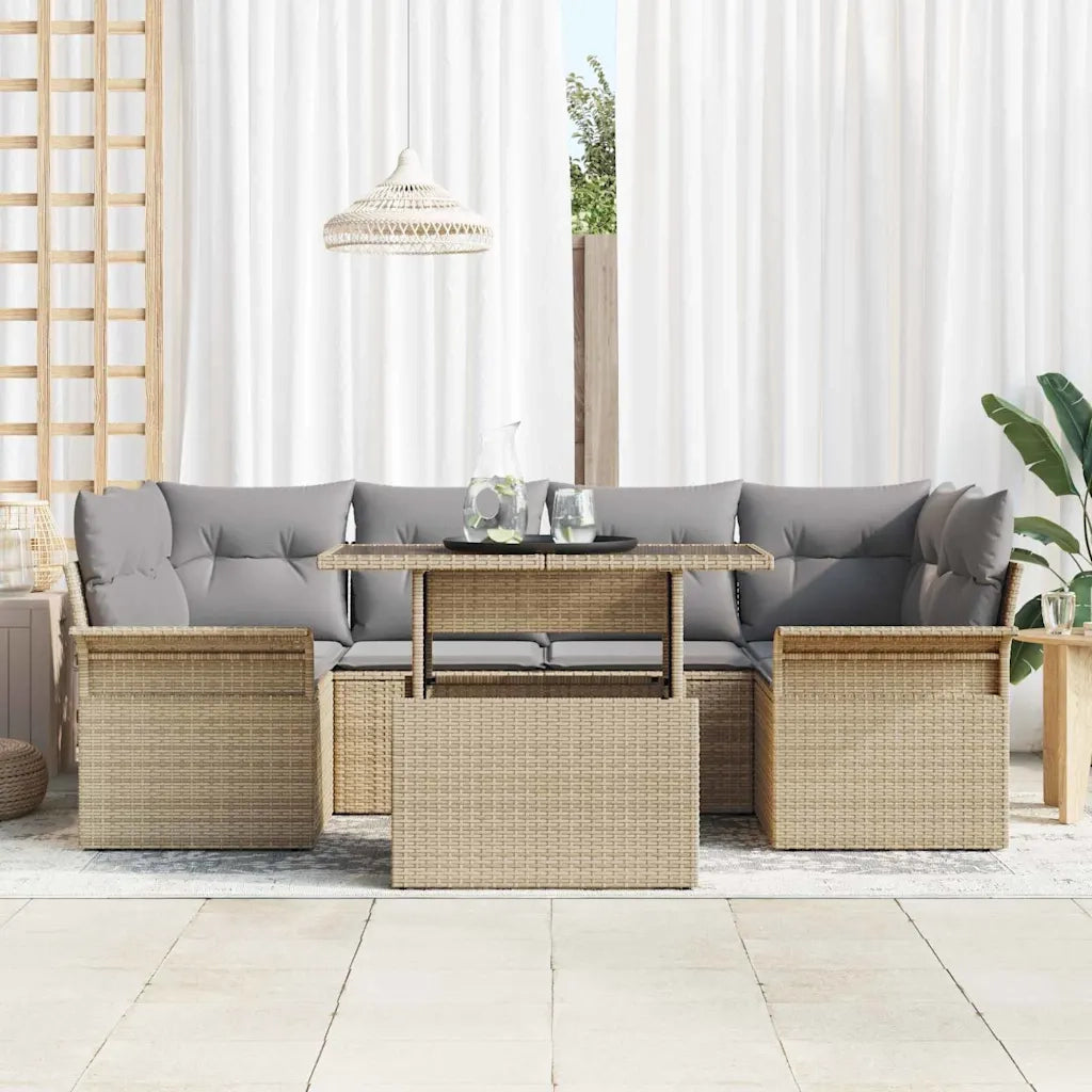 Set Divano da Giardino con cuscino 7 pcs Beige Poly Rattan 3356953