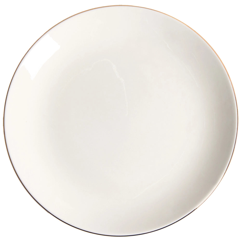Set da 12 pezzi di servizio da tavola in porcellana bianco sporco con bordi decorati in oro e finitura smaltata trasparente – Per cucina e sala da pranzo