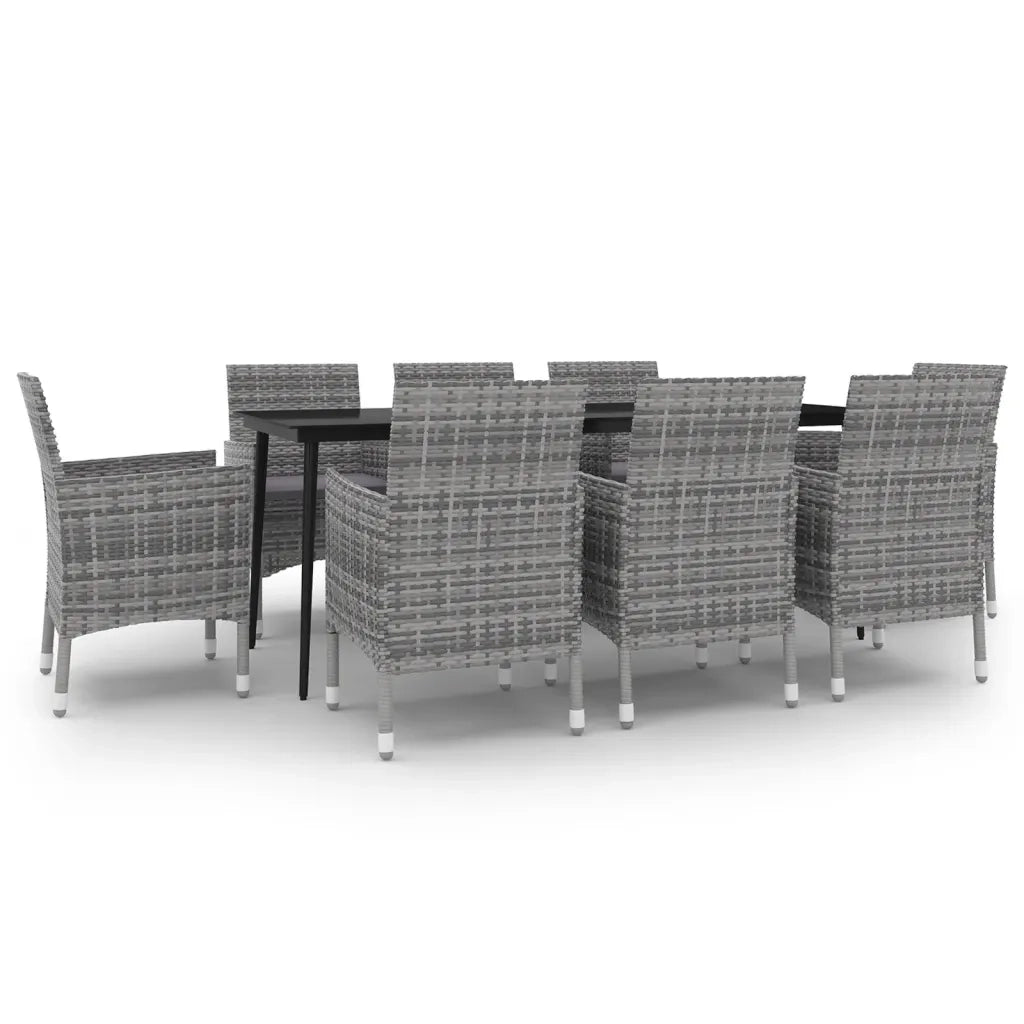 Set da Pranzo per Giardino 9 pz con Cuscini Polyrattan e Vetro 3099744