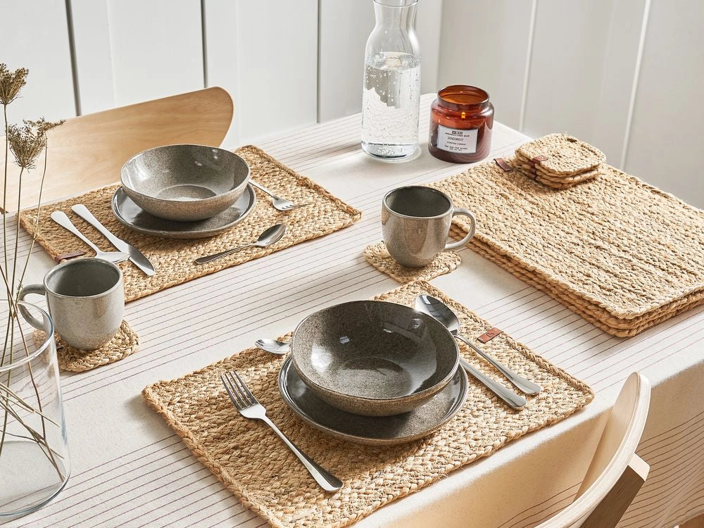 Set di 12 tovagliette e sottobicchieri rettangolari in iuta naturale fatti a mano 30 x 40/10 x 10 cm naturale stile boho
