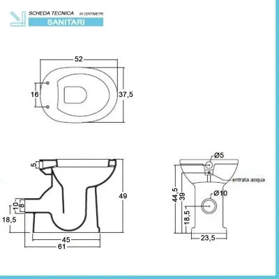 WC bidet combinato per anziani e disabili H 49 cm scarico parete