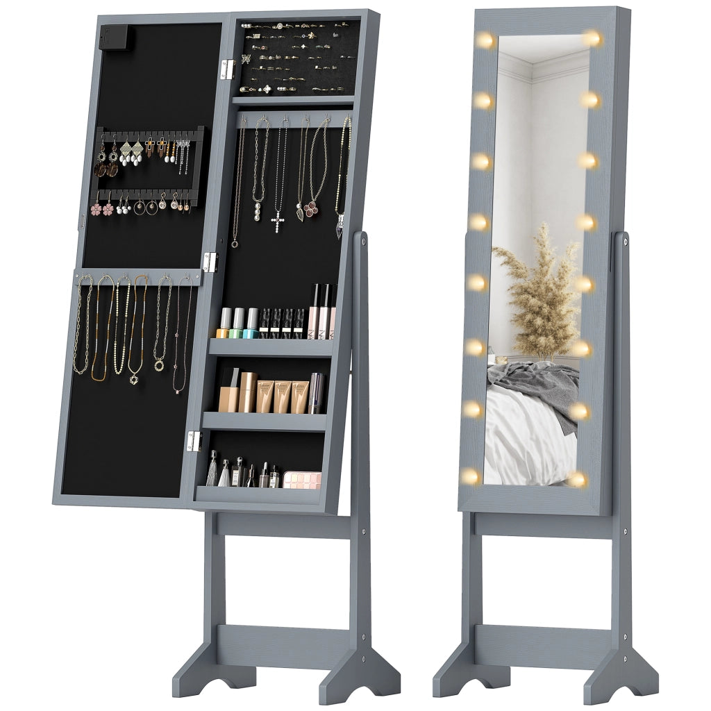 Armadio Joyero con Luci LED e Specchio a Pieno ¨C zephmum ¨C Grigio