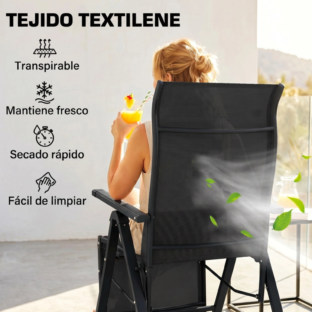 Sedia da Giardino Reclinabile Pieghevole ¨C Zephmum ¨C Nero, Respaldo Ajustable, 70x65x111 cm