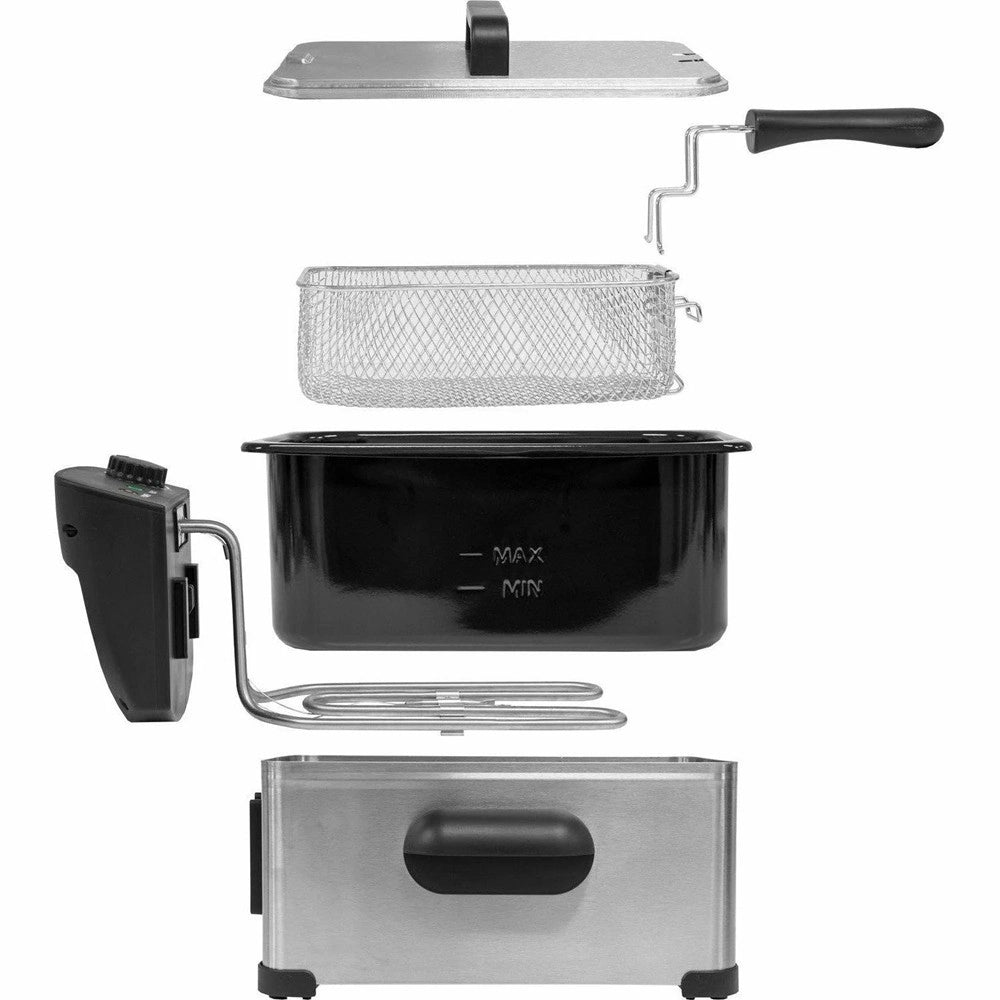 Trade Shop - Friggitrice Elettrica Professionale In Acciaio Inox Cesto 3lt 2000w Con Maniglia Coperchio -