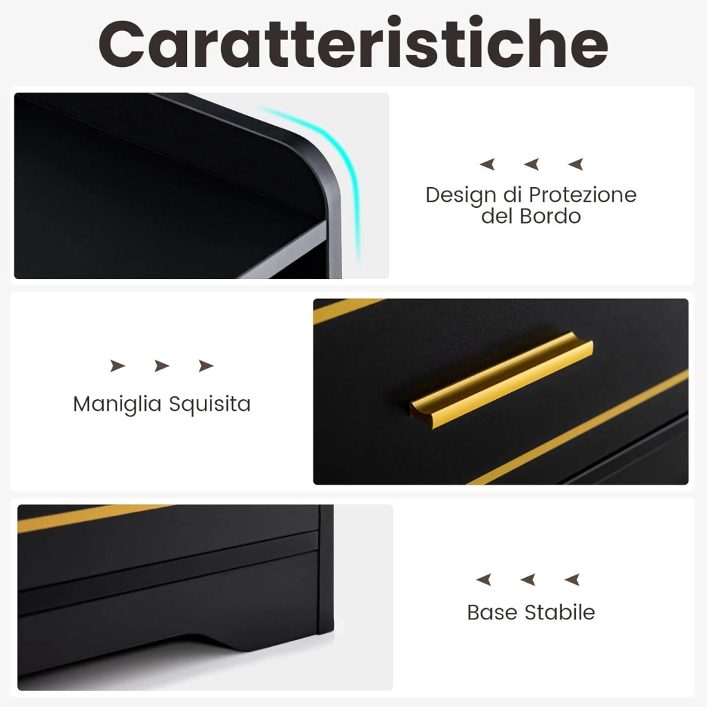 Comodino con LED, Comodino Intelligente con 2 Porte USB, Ripiano Aperto e Cassetto, Luci a Colori Variabili, Bianco, 45 x 40 x 50 cm (2, Nero)