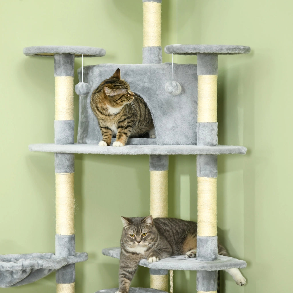 Albero per gatti XXL con 6 piattaforme e 2 nicchie ¨C Zephmum ¨C Grigio 200 cm