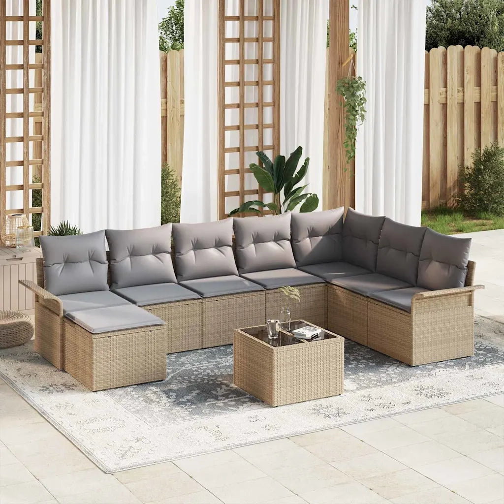 Set Divano da Giardino con cuscino 9 pcs Nero Poly Rattan 3354159