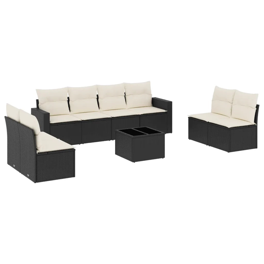 Set Divani da Giardino 9 pz con Cuscini Nero in Polyrattan