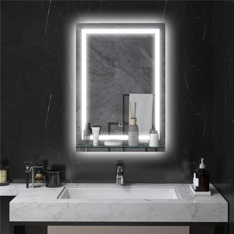SPECCHIO PER BAGNO A LUCI LED A 3 COLORI REGOLABILI CON MENSOLA IN VETRO 50X12X70 CM ARGENTO