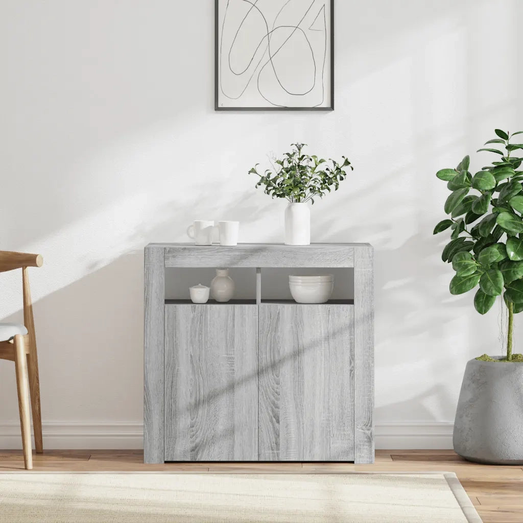 Credenza | Madia | Buffet da pranzo | Armadio da pranzo con Luci LED Grigio Sonoma 80x35x75 cm