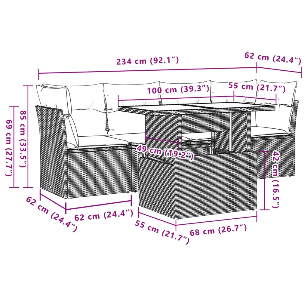vidaXL Set Divano da Giardino 5pz con Cuscini Grigio Chiaro Polyrattan