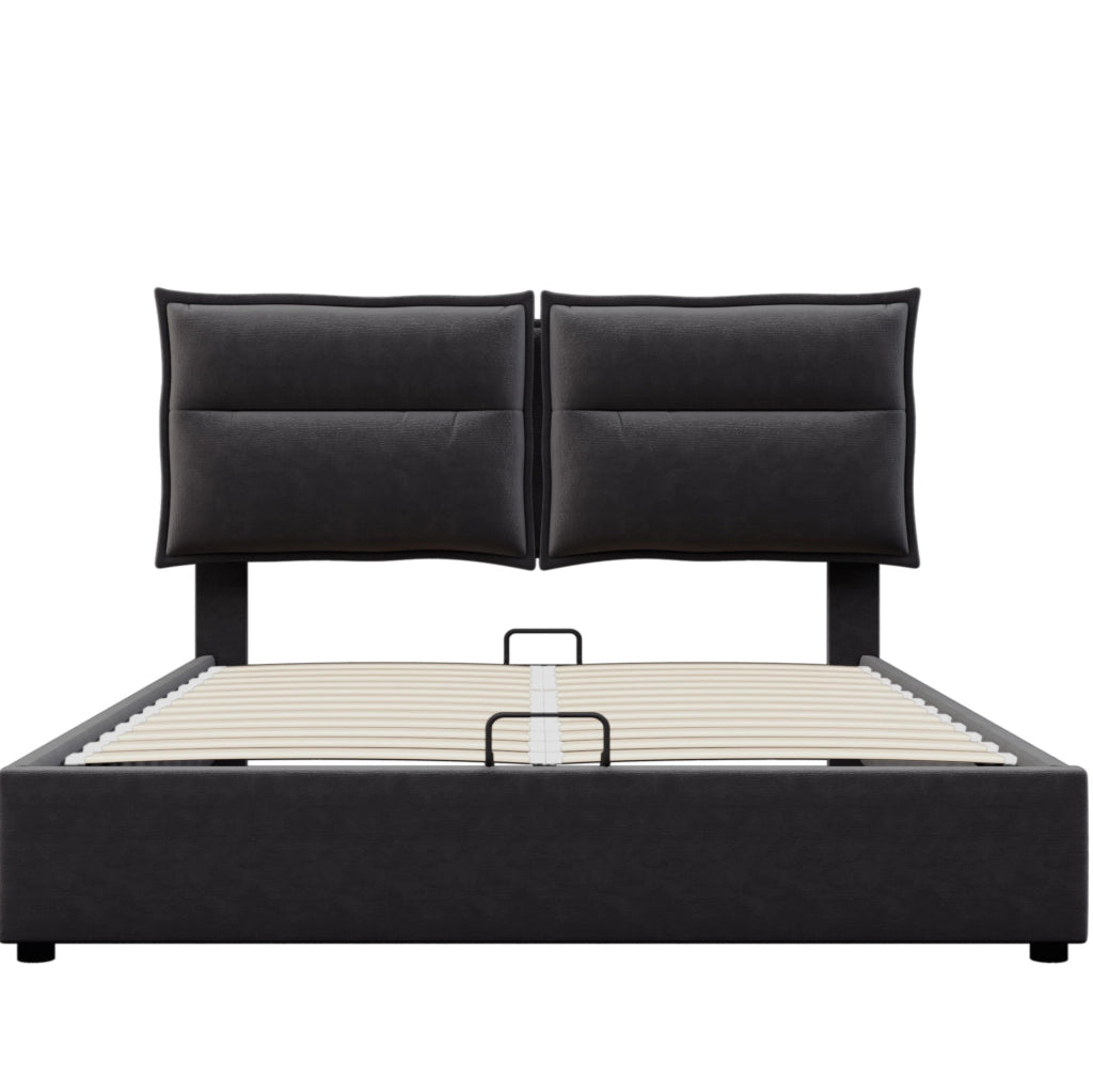 Letto matrimoniale 140x200 cm con contenitore e testiera regolabile; velluto nero