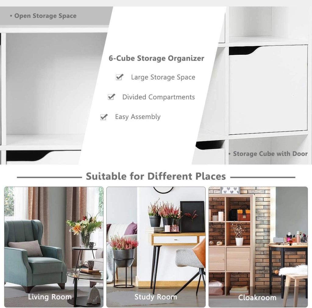 Armadietto Libreria a 3 Livelli, con 6/9 Scomparti, 3/5 Ante, Mobiletto Portalibri Moderno, Multiuso e Salvaspazio, Ideale per Soggiorno, Studio, Ufficio, Camera (Bianco, 90x29x90 cm)