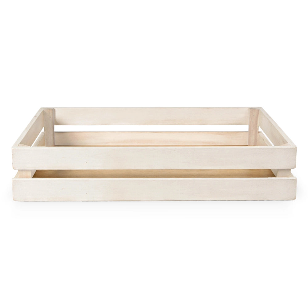 Cassette contenitori in Legno naturali Bianche da 3 Pezzi 37 X 28 X h 8 cm