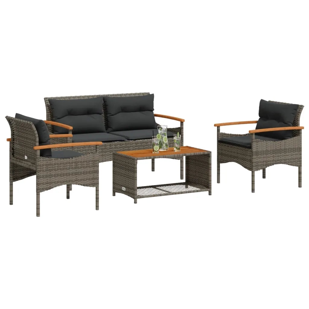 Set Divani da Giardino 4 pz | Set Salotto da Giardino con Cuscini in Polyrattan Grigio