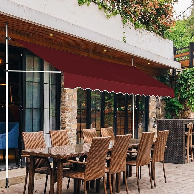 Tenda da Sole per Esterno, Tenda da Sole a Morsetto per Balcone con Struttura Telescopica e Tessuto Resistene ai Raggi Solari, Regolabile in Altezza e in Angolazione (350 cm,Rosso)
