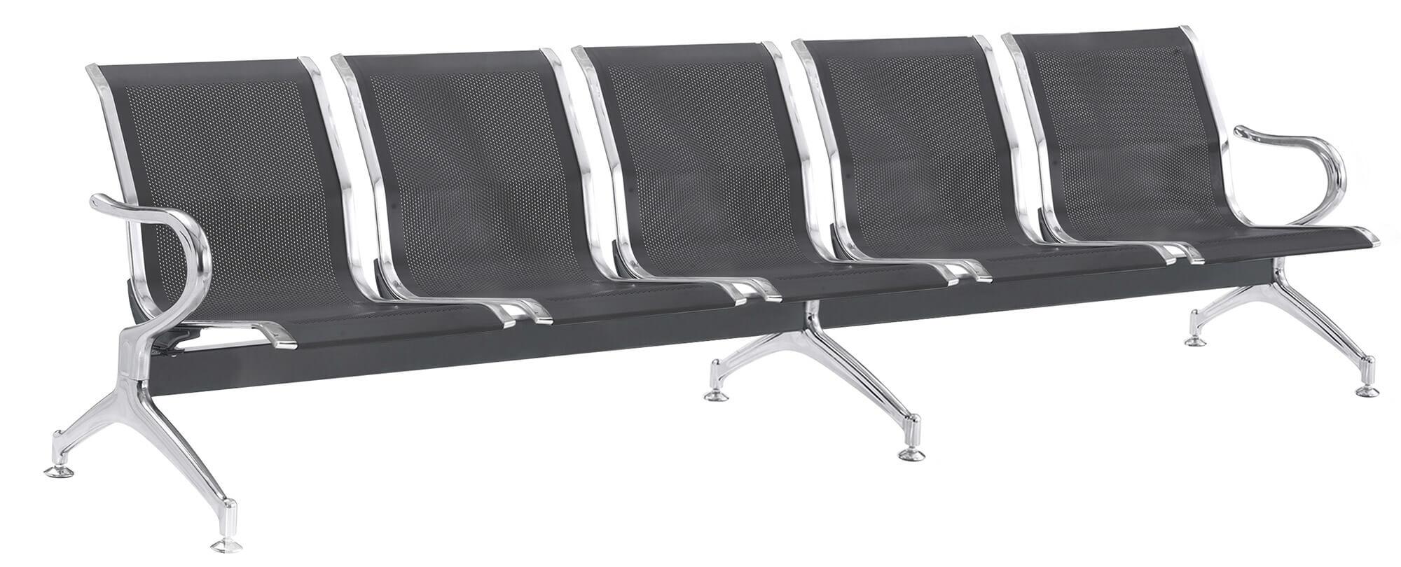 Panca per Sala Attesa 5 Posti in Acciaio da Ufficio Tosini Nero