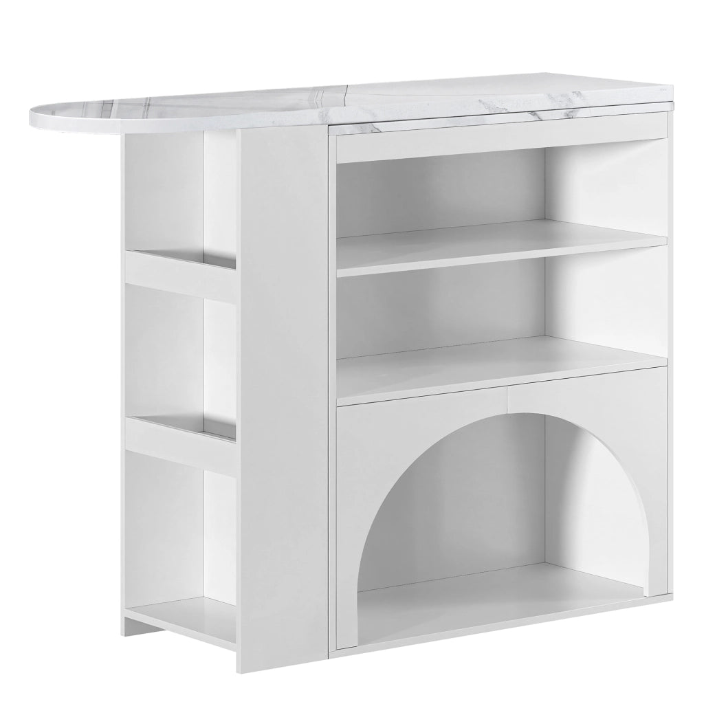 Tavolo allungabile per 2-4 persone con 2 vani aperti e spazio per animali design moderno effetto marmo in MDF bianco