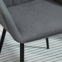 Set di 2 Sedie da Pranzo con Rivestimento in Lino Traspirante, Sedia Ergonomica da Cucina con Braccioli dello Schienale e Gambe in Metallo, Lino, 59.5 x 56.5 x 81cm, Grigio Scuro