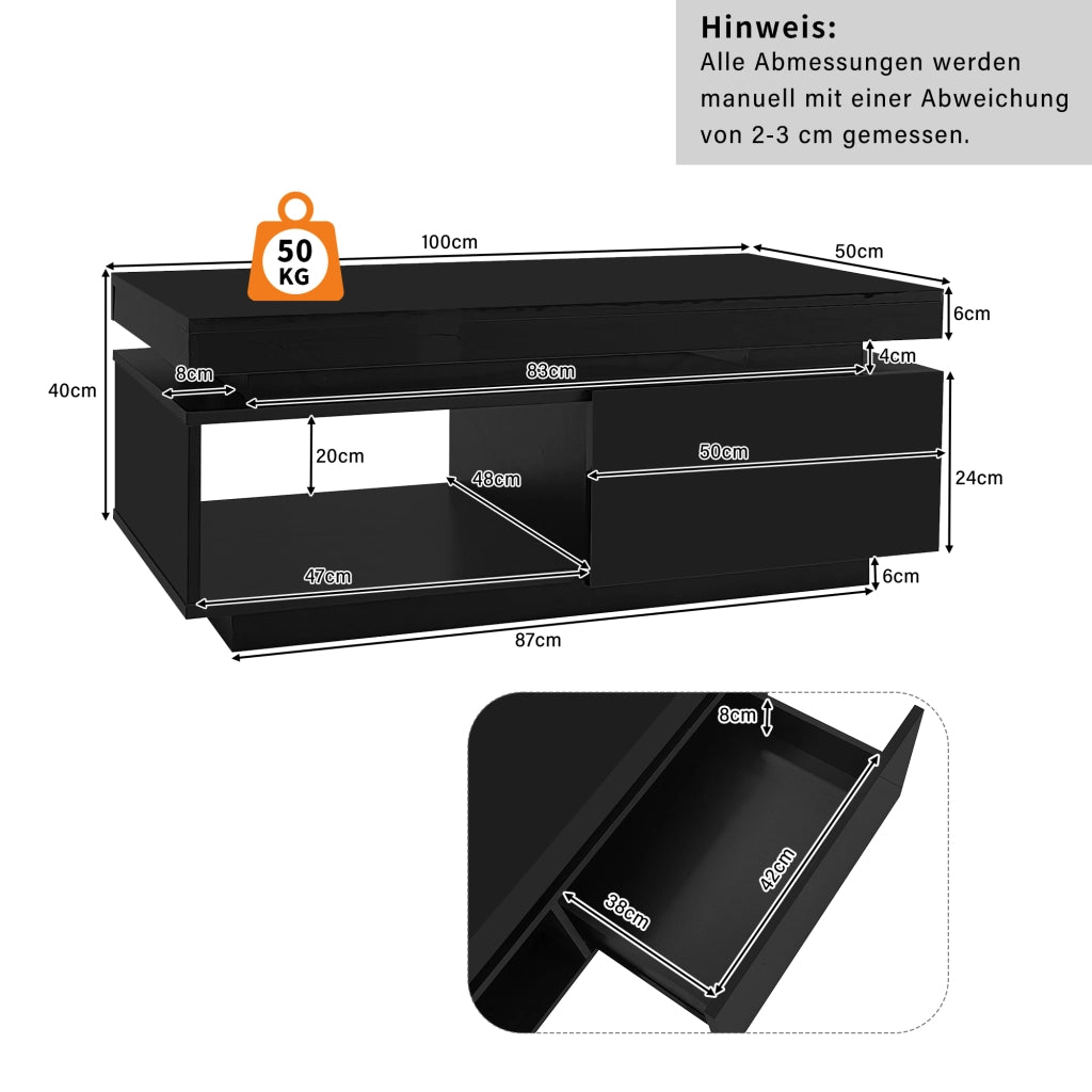 OKWISH Set mobili soggiorno Mobile TV e Tavolino con LED, Frontali Lucidi, in Pannelli di Truciolare Nero
