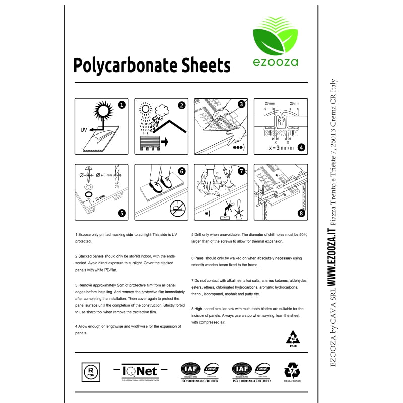 Set 15 pezzi in policarbonato resistente ai raggi UV per serre da giardino (605 x 1210 x 4 mm)