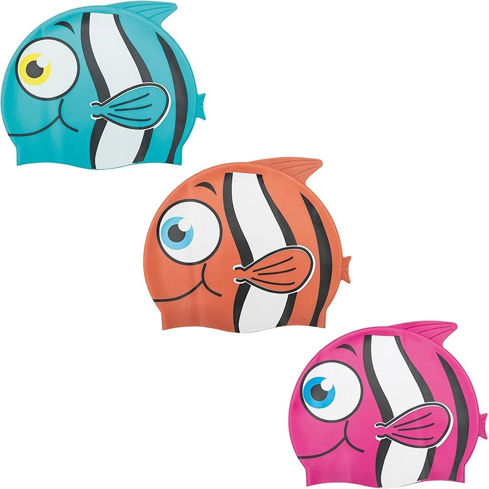 Trade Shop - Cuffia Da Nuoto Mare Piscina 3 Fantasie Assortite Kid In Silicone 3+ Anni 26025 -