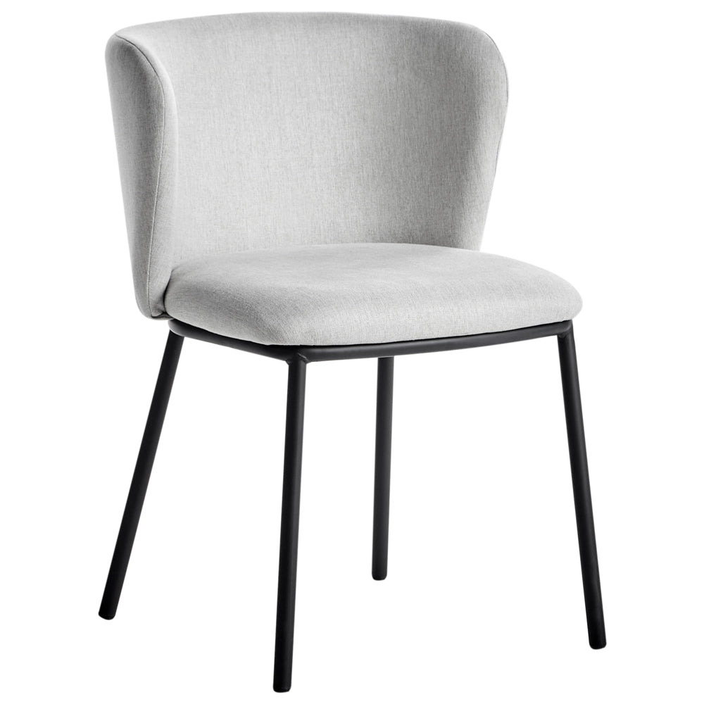 Set di 2 sedie da pranzo in poliestere grigio chiaro Rivestimenti in metallo nero Gambe senza braccioli Schienale curvo Design moderno e contemporaneo